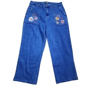 Modcloth x Princess Highway Floral Embroidered Wide-Leg Jeans Denim Size 18